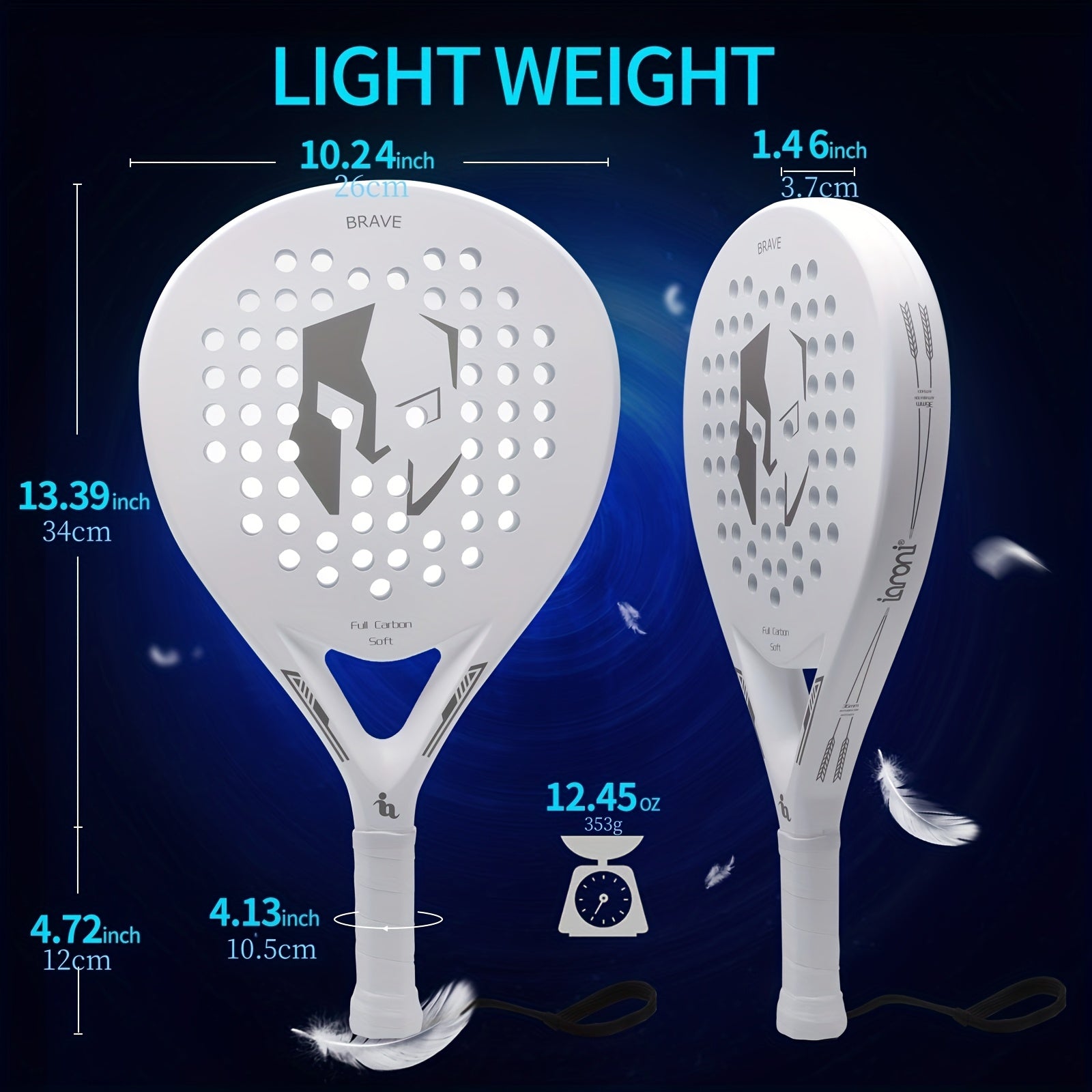 IANONI Professional Carbon Fiber Padel Tennis Racket for Men & Women - High-Performance, Lightweight, and Durable with Enhanced Control - Perfect for Holiday Gifts (White), Tennis Accessories, Sports Equipment, Sleek Sports G