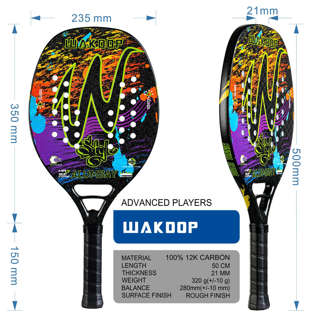 Wakdop 12K Raquete beach tenis Carbon Fiber Rough Surface Beach Tennis Racket