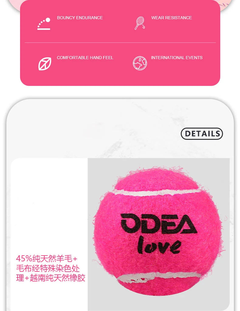 ODEA Professional Tennis Pink Training Ball 2 ball/barrel Match Balls High Elasticity Resistant Durable Excesice Outdoor Traini
