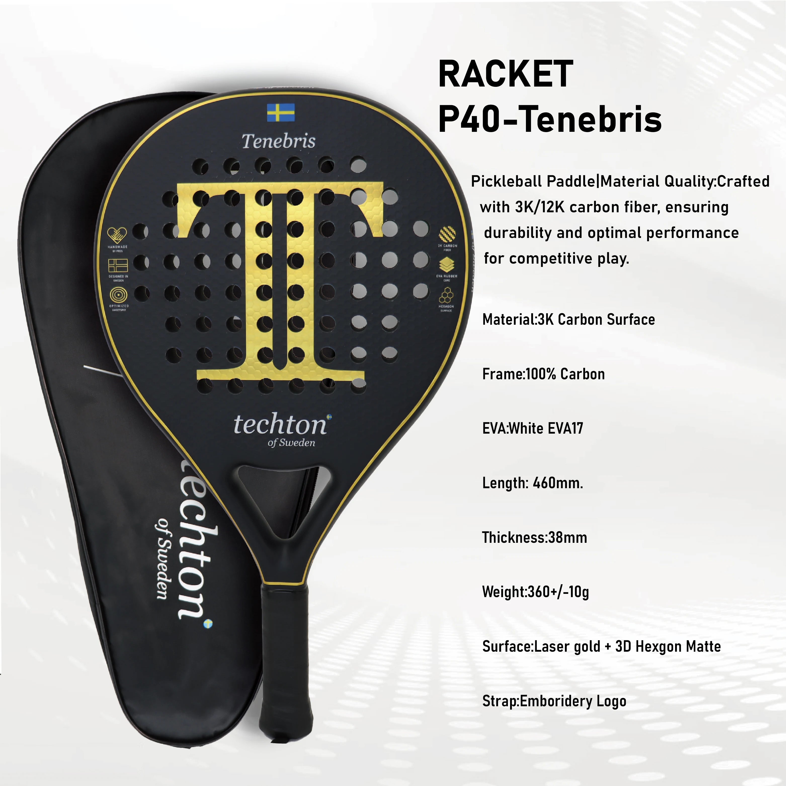 Pala Padel Raquetas de Tenis Racket Paddle Racquet EVA Soft 100%/3K/12K Carbon Fiber 3D Hexgon Paddle with Padel Bag Accessories