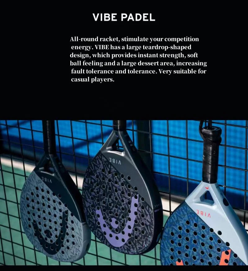 HEAD 2025 NEW Tennis Padel Rackets VIBE Series Carbon Fibre Eva Memory Flex Foam Core Padel Tennis Racquets Lightweight