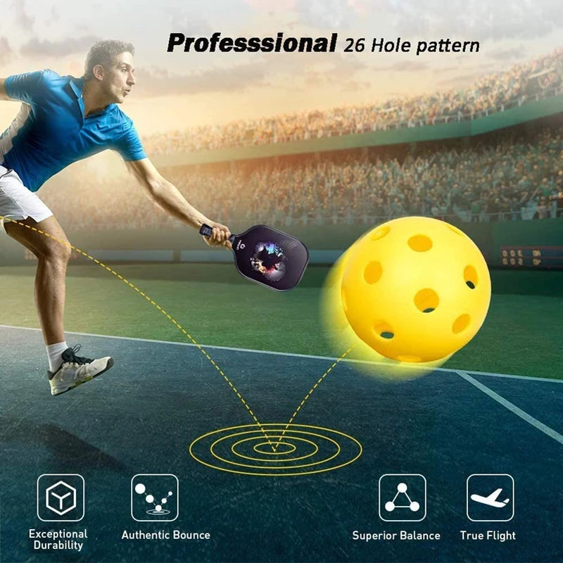 Indoor Pickleball Balls Paddle Ball 26 Holes Pickleball Sport Training Practice Plastic Pickleball Airflow Hollow Balls