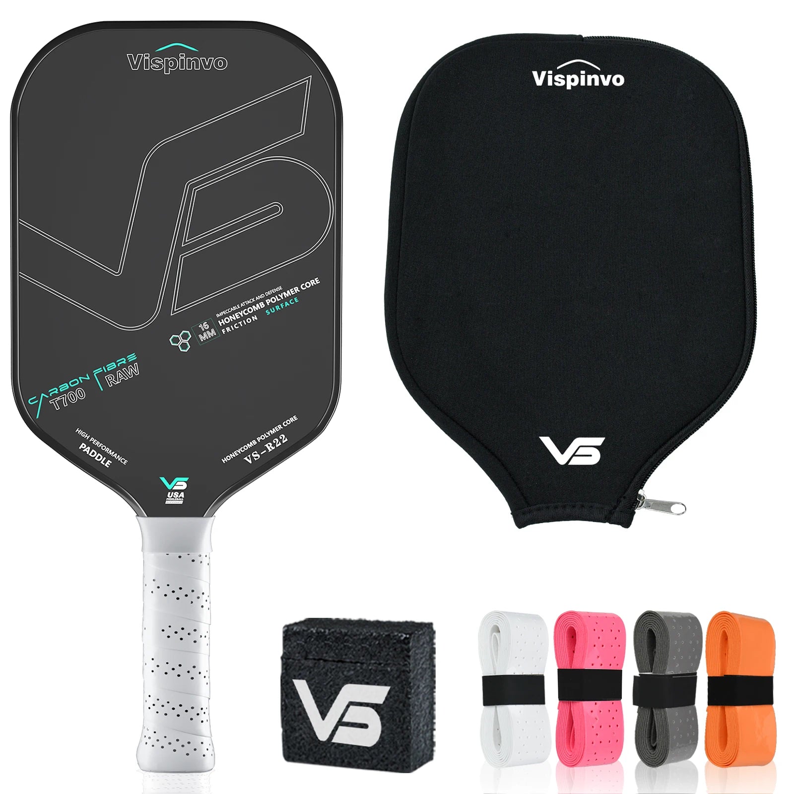 Pickleball racket gift box set carbon fiber T700 integrated racket certified by USAPA balanced racket - black and white