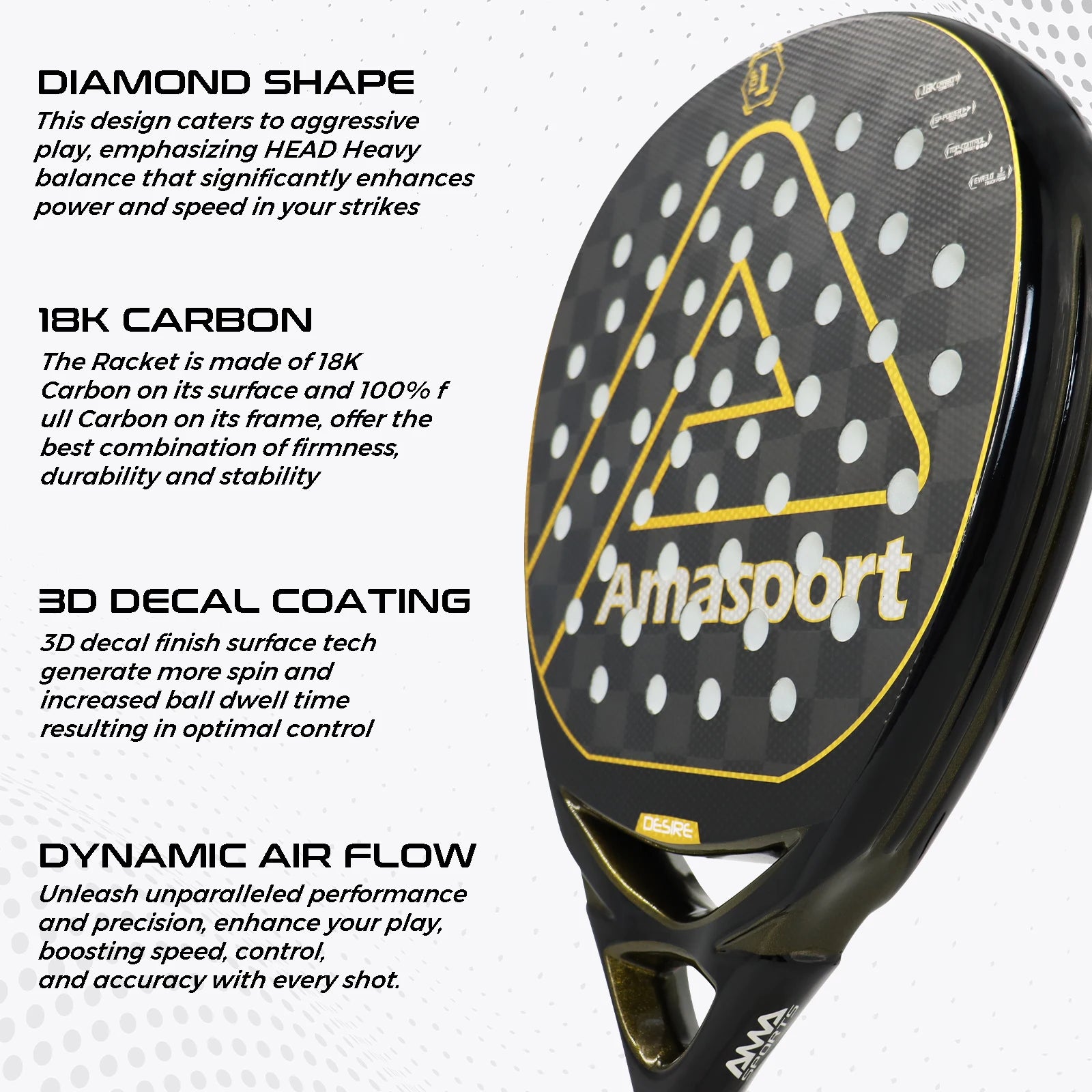 3K/12K/18K 3D Padel Racquet Carbon Fiber Surface With Symmetrical Hole Distribution Professional Soft EVA Surface High Balance S