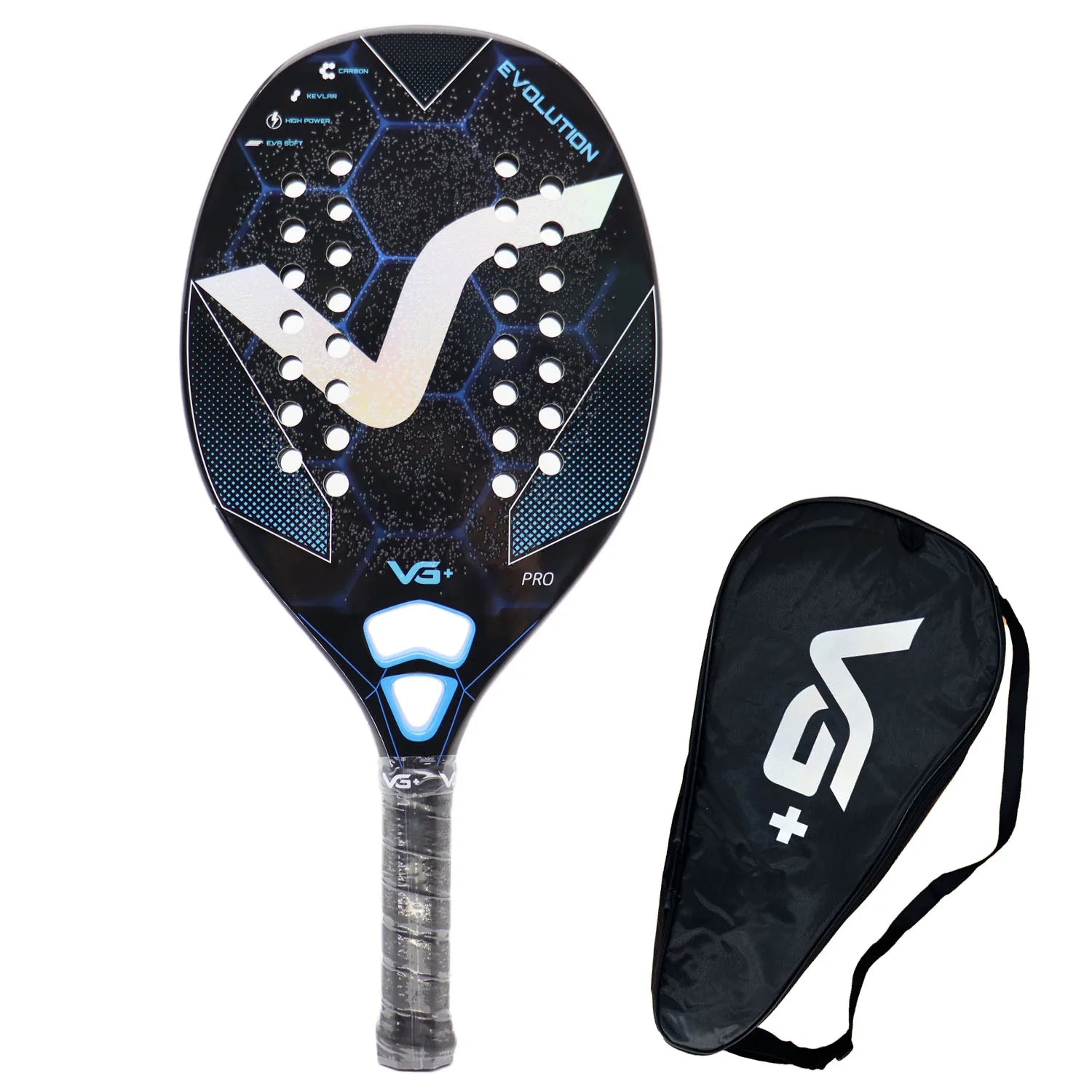 Beach Tennis Racket Kevlar/12K/Carbon with Shiny 3D Surface Non-slip Grip Handle for Beach Sports and Practie with Cover Bag