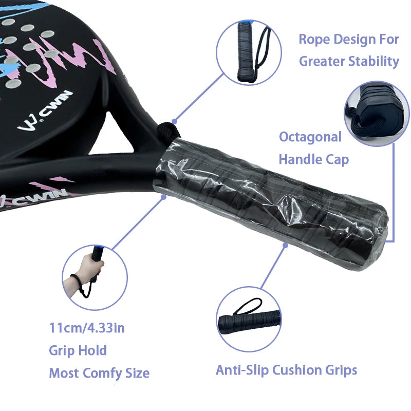 Camewin Paddle Racket Adult Prefessional Carbon Fiber Soft EVA Face Tennis Paddle Racquet Racket with Padle Bag Cover 2024 New