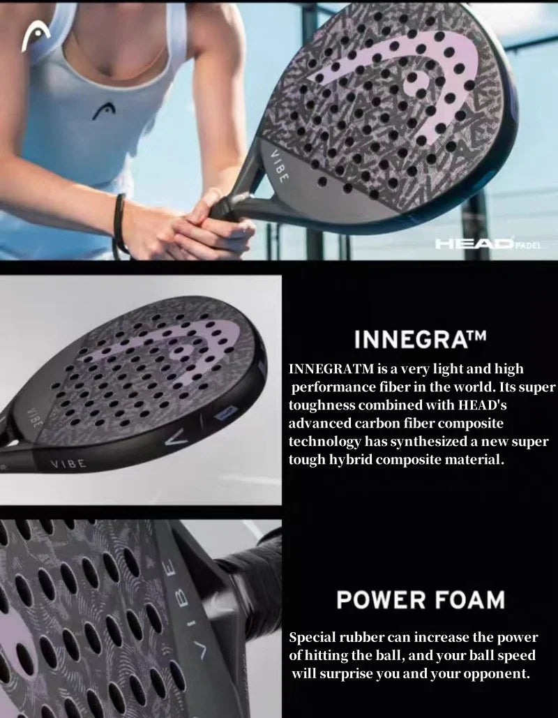 HEAD 2025 NEW Tennis Padel Rackets VIBE Series Carbon Fibre Eva Memory Flex Foam Core Padel Tennis Racquets Lightweight