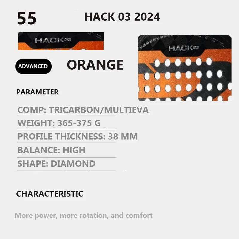 Padel Plate Tennis Racket Carbon Fibre Composite Diamond Shaped EVA Laminated Foam HPS Fengdong 3D SPIN Sports Racquet