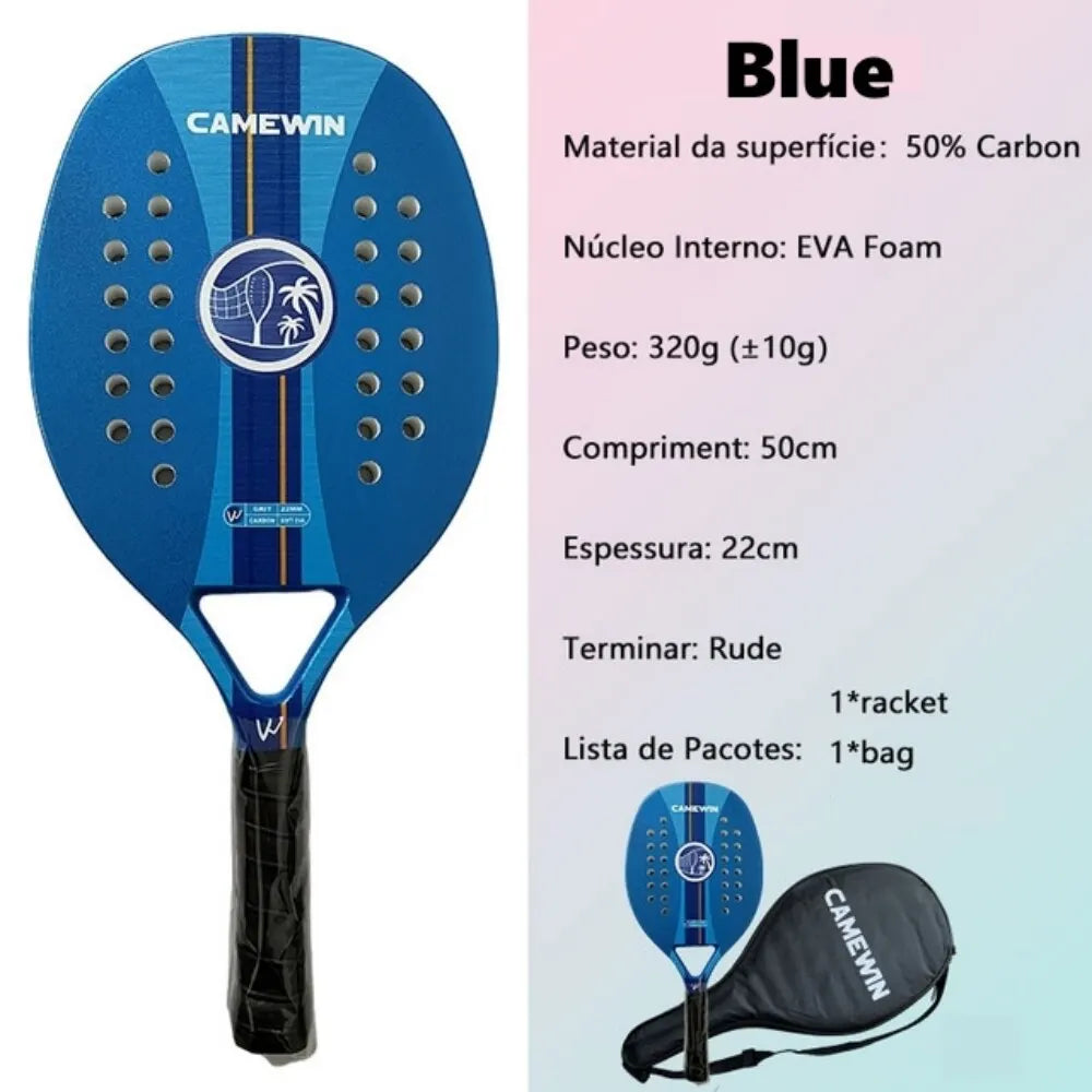 Beach Tennis Racket Camewin Padel Paddle 50% Carbon Fiber EVA Core Tennis Racket Lightweight With Protective Bag Cover Soft Face