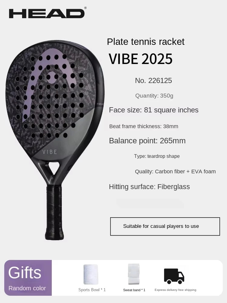 HEAD 2025 NEW Tennis Padel Rackets VIBE Series Carbon Fibre Eva Memory Flex Foam Core Padel Tennis Racquets Lightweight