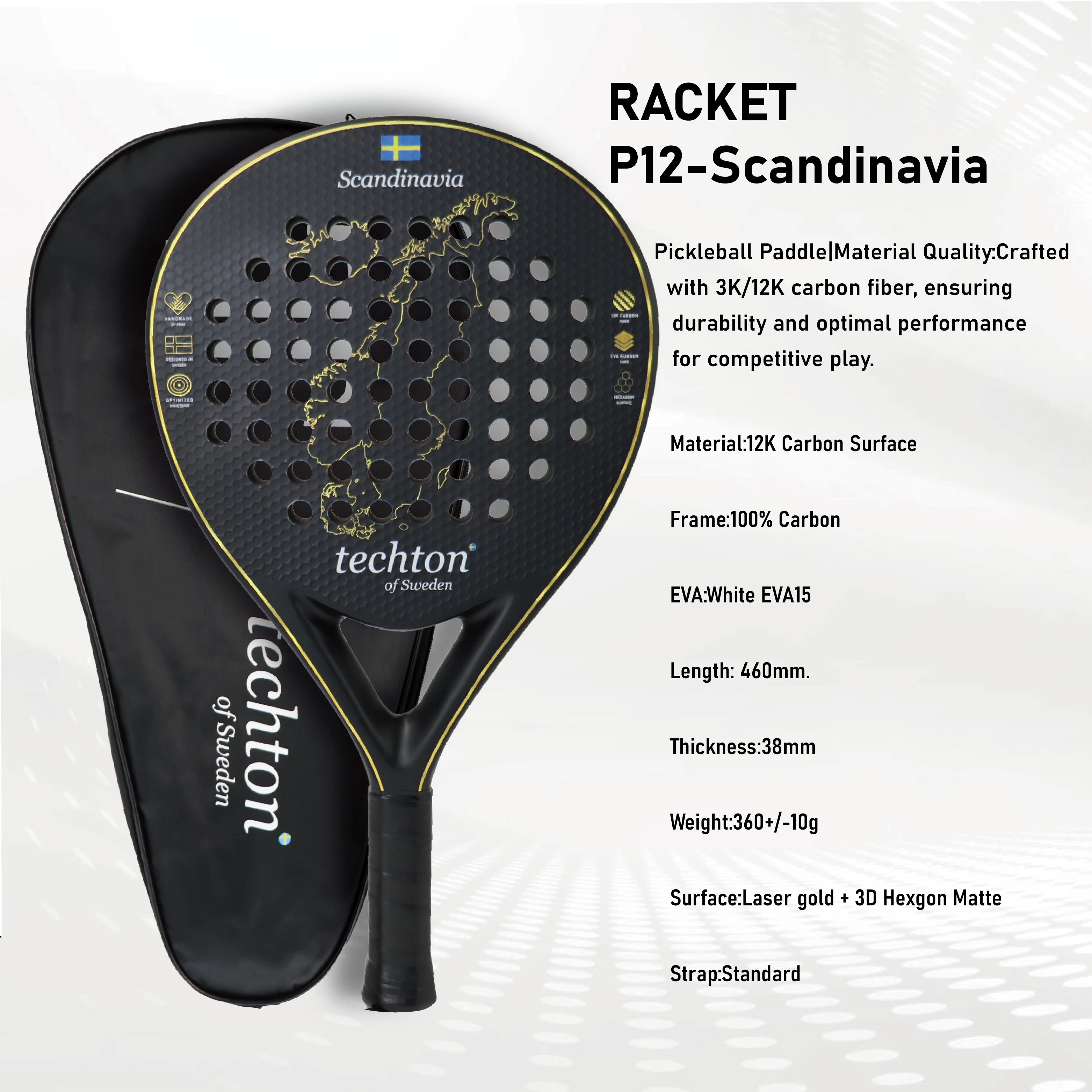 Pala Padel Raquetas de Tenis Racket Paddle Racquet EVA Soft 100%/3K/12K Carbon Fiber 3D Hexgon Paddle with Padel Bag Accessories