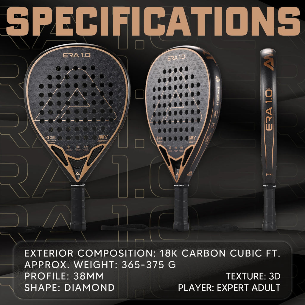 AMASPORT 18K Carbon Cubic Padel Racket Diamond Shape with 3D-Textured Surface Smarter System for Enhanced Control Padel Racquet