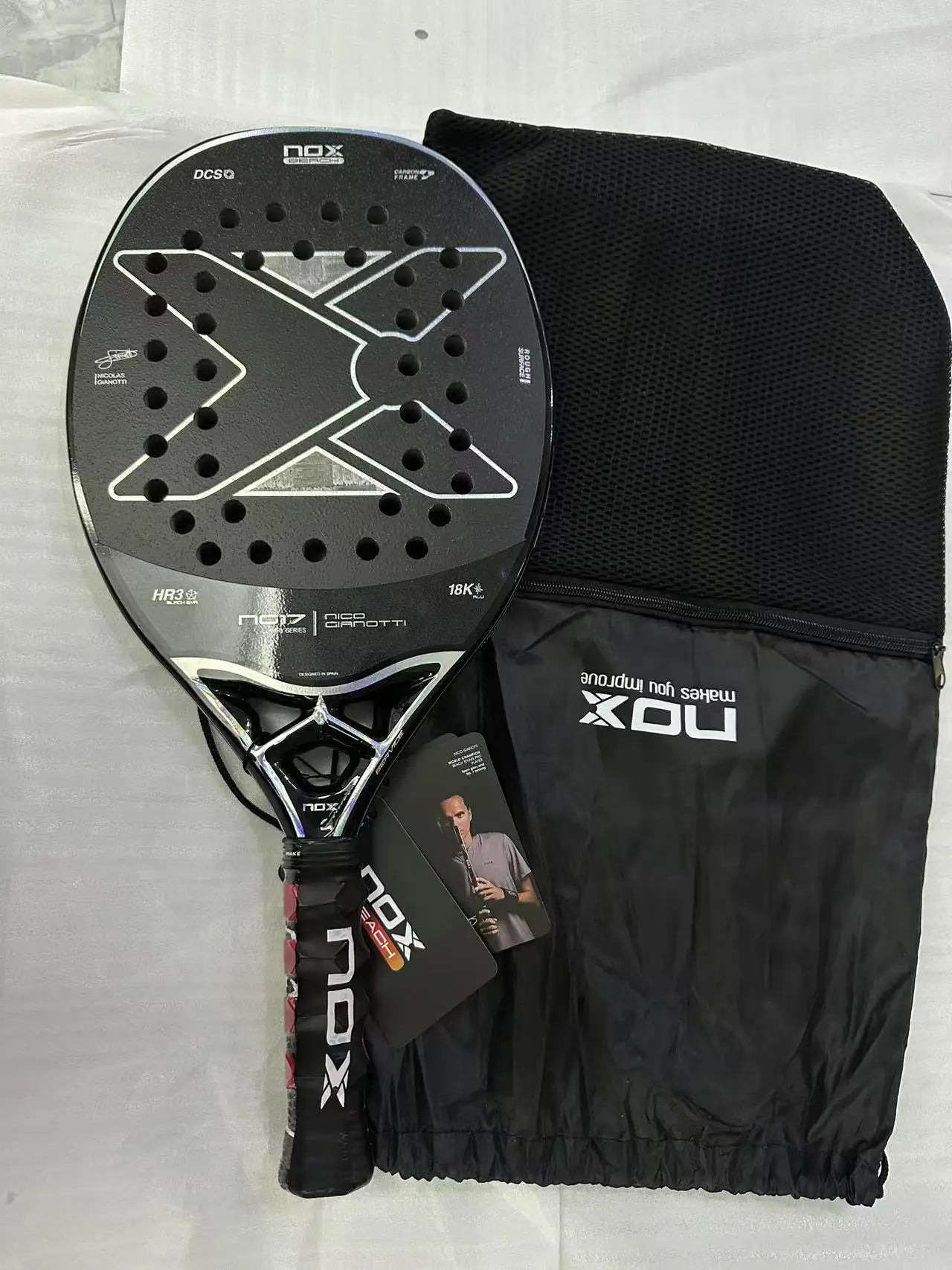 Beach Tennis Racket 3K Full Carbon Fiber Rough Surface Interlayer EVA Foam Opening or Hole in A Utensil