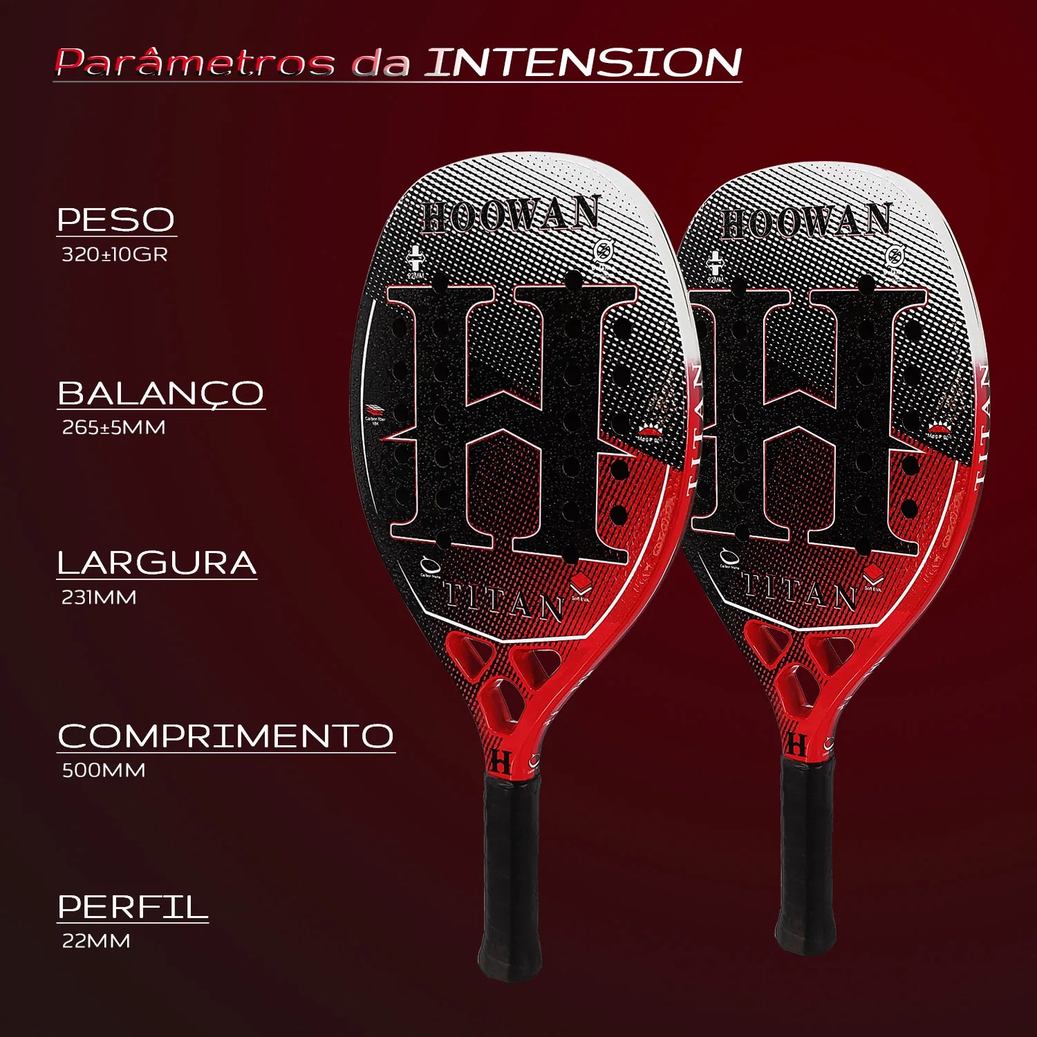 HOOWAN TITAN 18K Beach Tennis Racket Professional T700 Carbon Fiber 18K Rough Surface 22MM Profil Well Balance