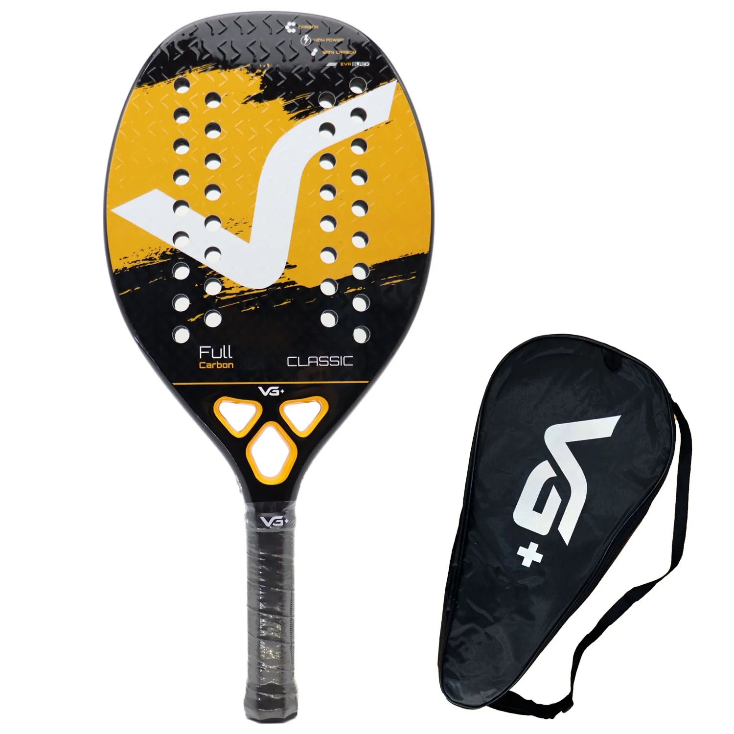 Beach Tennis Racket Kevlar/12K/Carbon with Shiny 3D Surface Non-slip Grip Handle for Beach Sports and Practie with Cover Bag