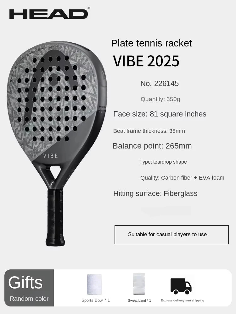 HEAD 2025 NEW Tennis Padel Rackets VIBE Series Carbon Fibre Eva Memory Flex Foam Core Padel Tennis Racquets Lightweight