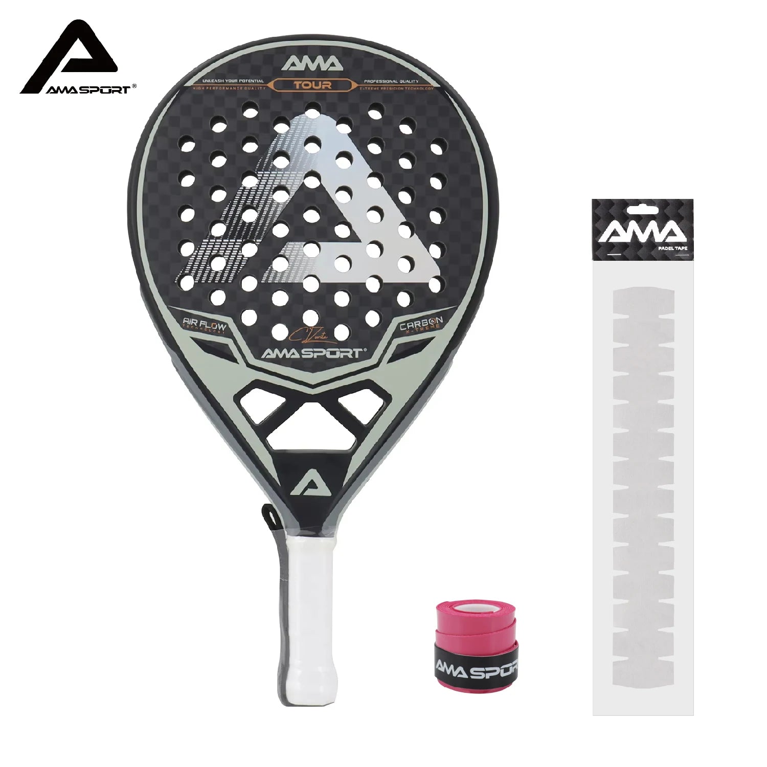 AMASPORT Padel Racket 12K Carbon EVA Soft Midium Balance Padel Paddle Tear Shape for Advanced Players Paddle Tennis Racket