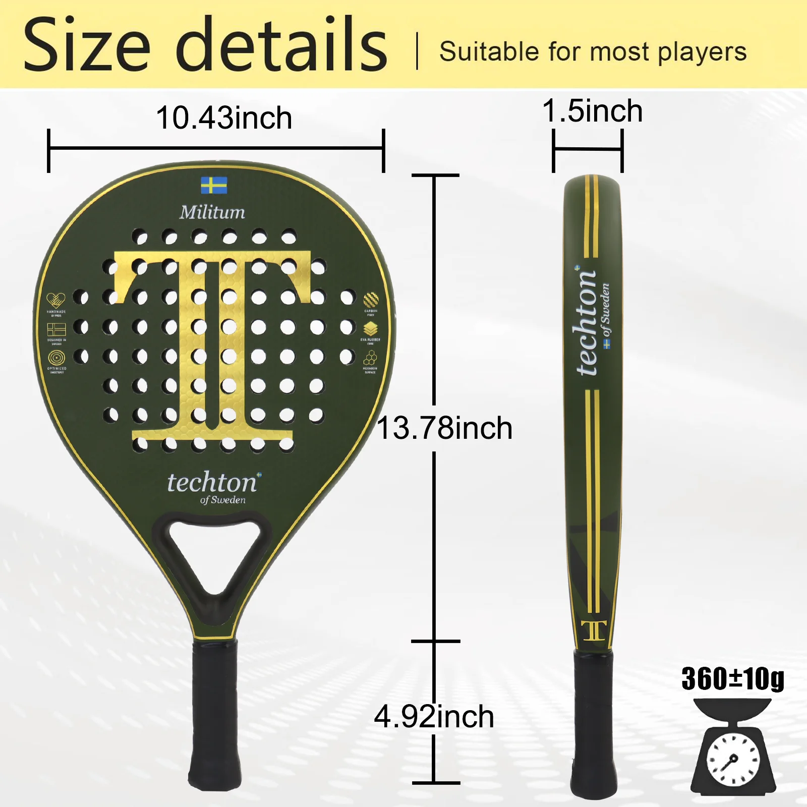Padel Racket Carbon Fiber Soft EVA Head Memory Flex Foam for Excellent Balance Core Lightweight and Suitable for Beginners