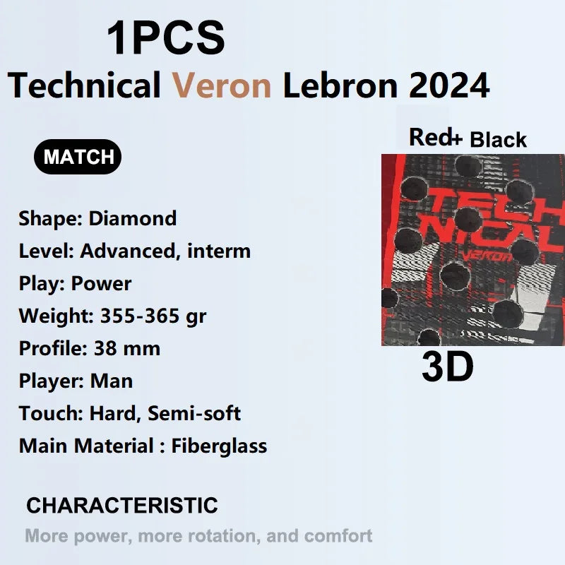 Padel Tennis Racket, 3K Carbon Fiber, Eva Soft Memory Shape, Rough Surface, High Balance Padel Paddle without Bag