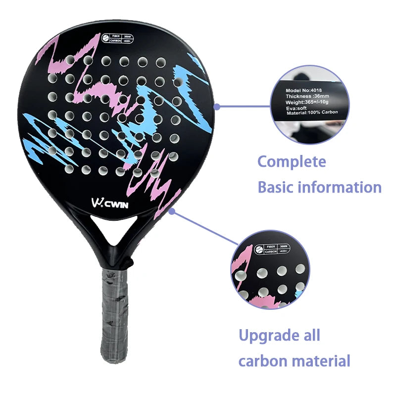Camewin Paddle Racket Adult Prefessional Carbon Fiber Soft EVA Face Tennis Paddle Racquet Racket with Padle Bag Cover 2024 New