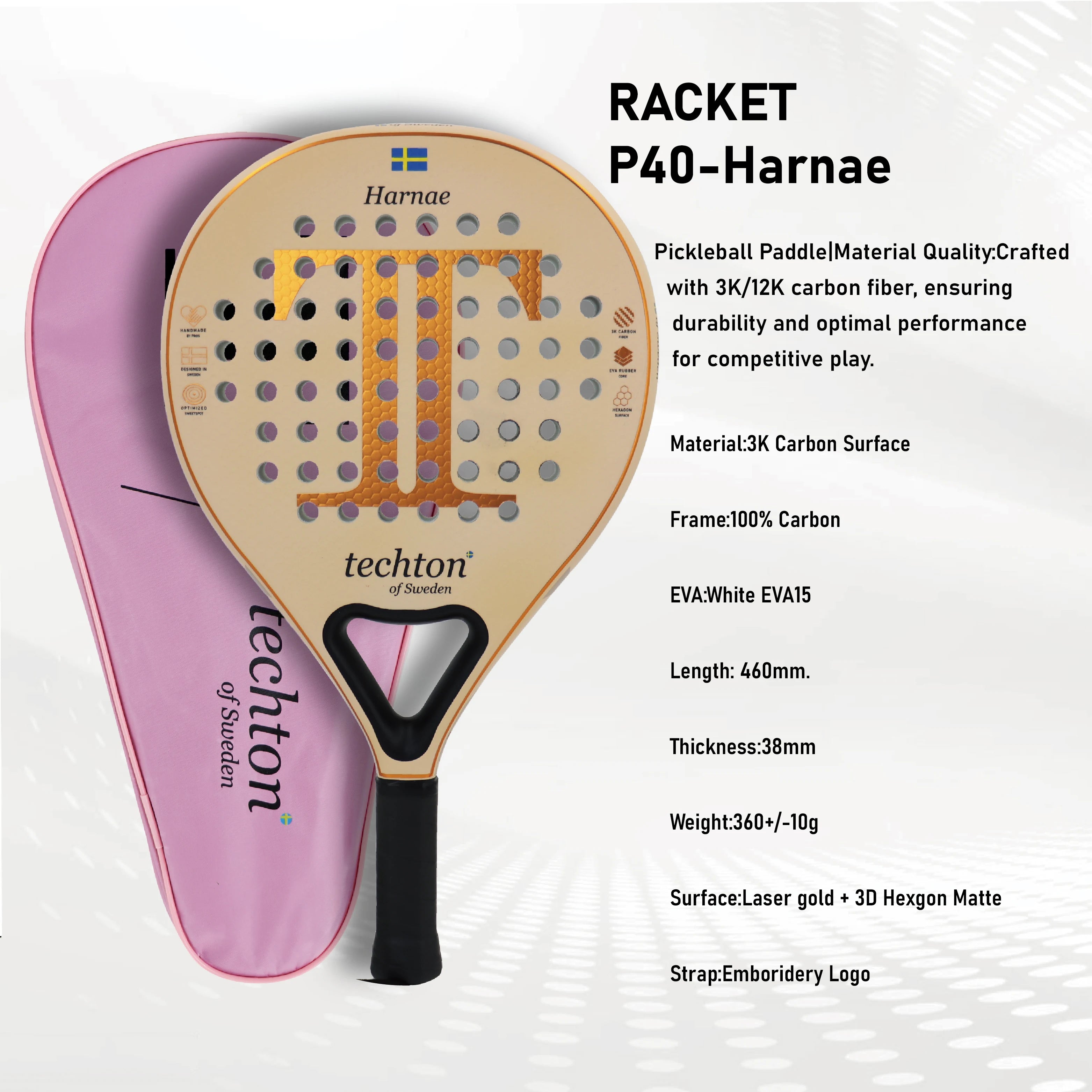 Padel Racket Carbon Fiber Soft EVA Head Memory Flex Foam for Excellent Balance Core Lightweight and Suitable for Beginners