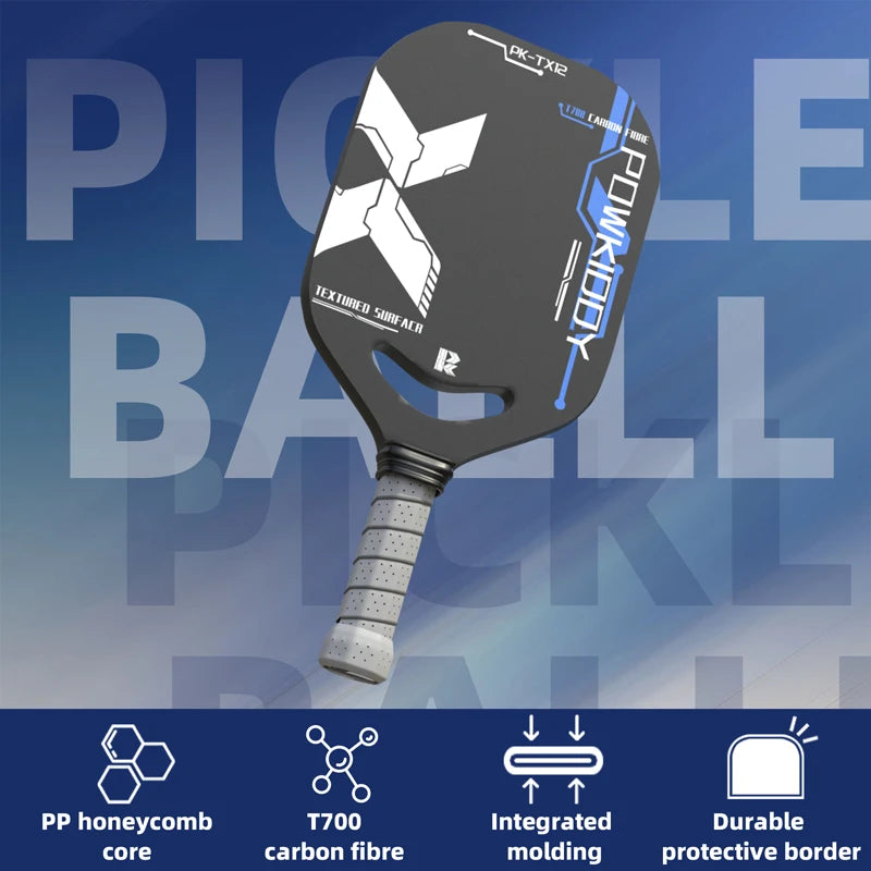 Pickleball Paddle, T700 Carbon Fiber Racket with Aero Throat, 14MM Polypropylene Honeycomb Core, Textured Carbon Grit Surface!