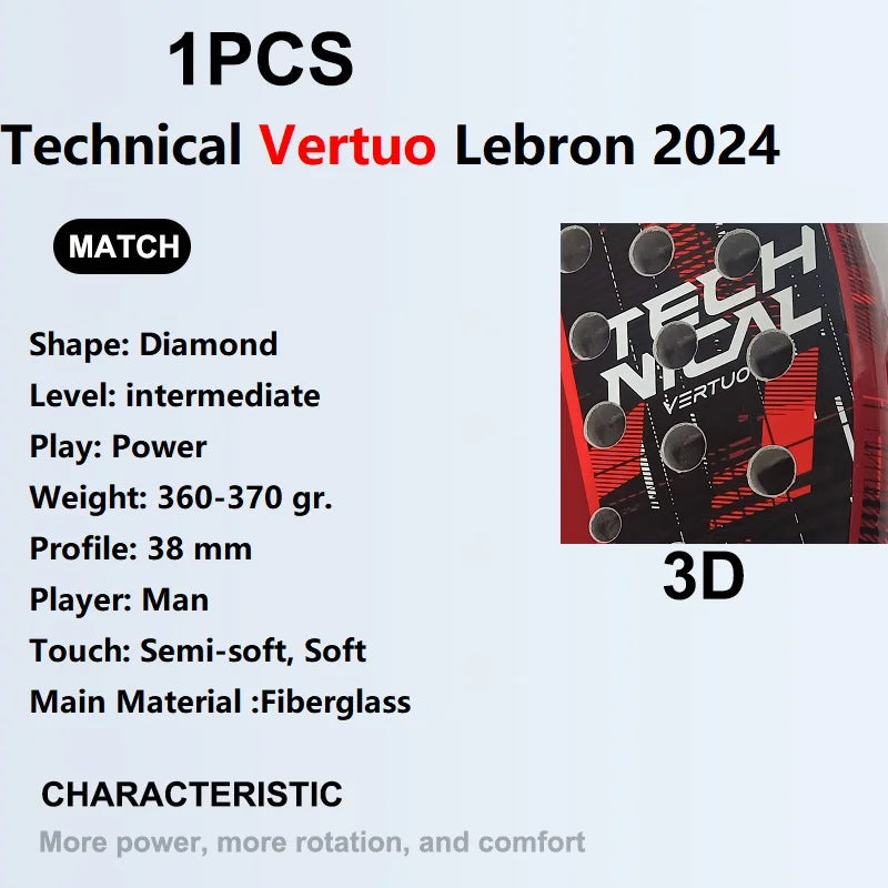 Padel Tennis Racket, 3K Carbon Fiber, Eva Soft Memory Shape, Rough Surface, High Balance Padel Paddle without Bag