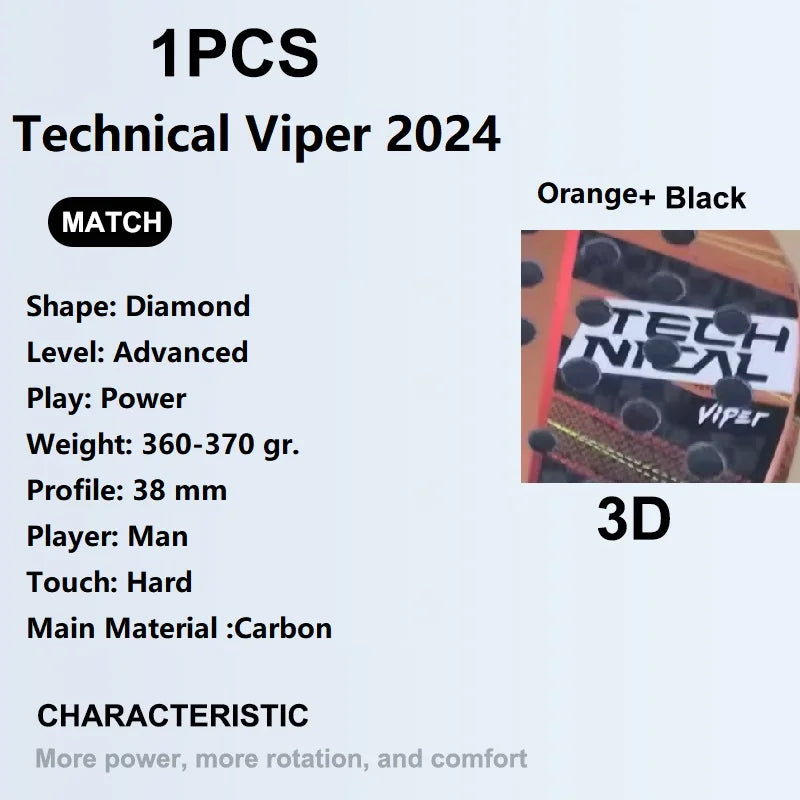 Padel Tennis Racket, 3K Carbon Fiber, Eva Soft Memory Shape, Rough Surface, High Balance Padel Paddle without Bag