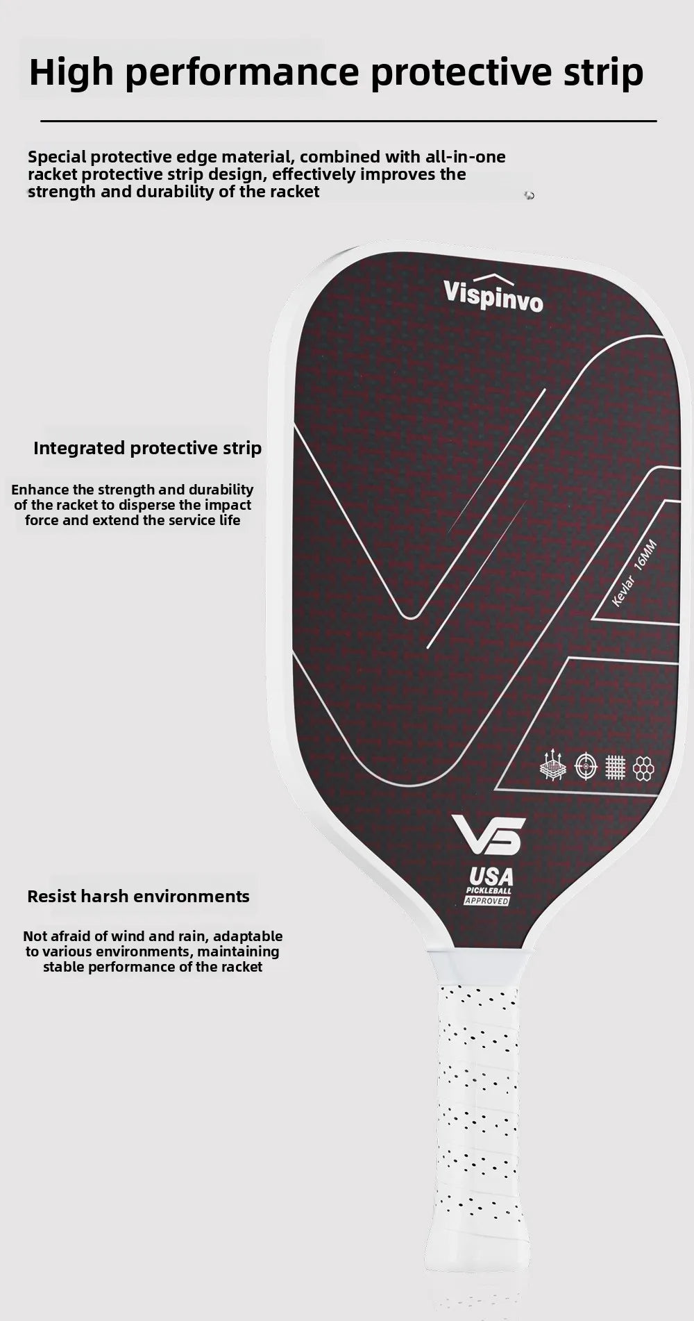 Vispinvo Kevlar Pickleball Racket Blade, Full Set, Tournament-level, High Elasticity, Lightweight, with Carbon Fiber