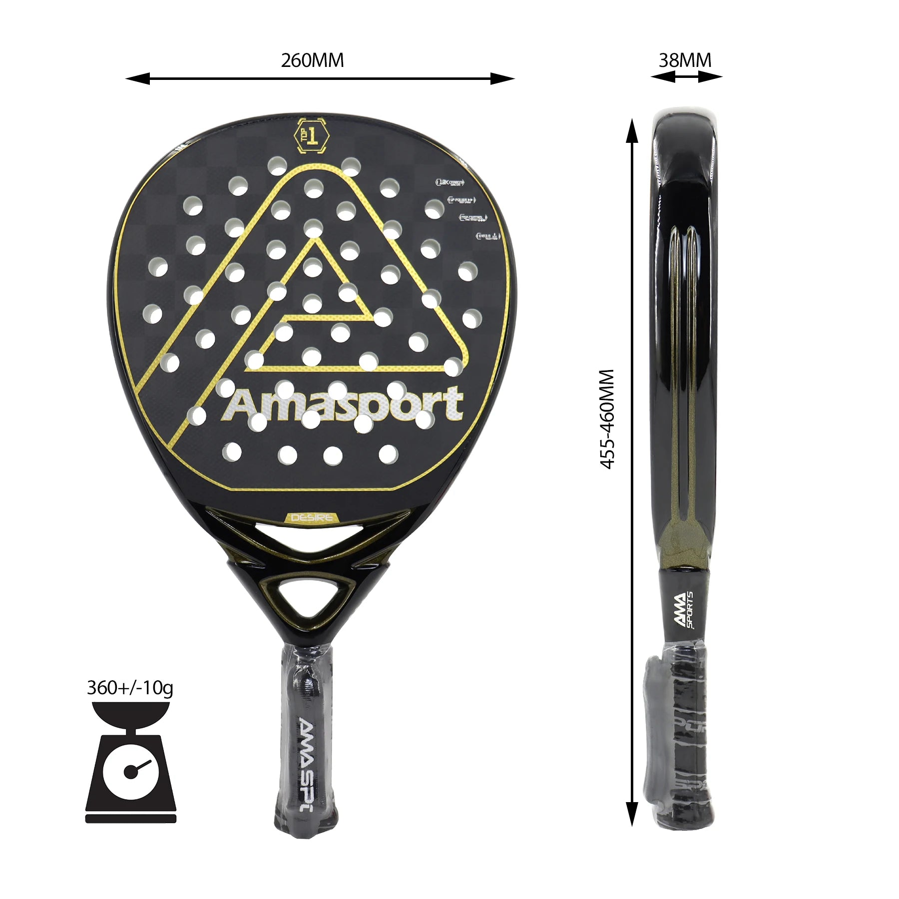3K/12K/18K 3D Padel Racquet Carbon Fiber Surface With Symmetrical Hole Distribution Professional Soft EVA Surface High Balance S