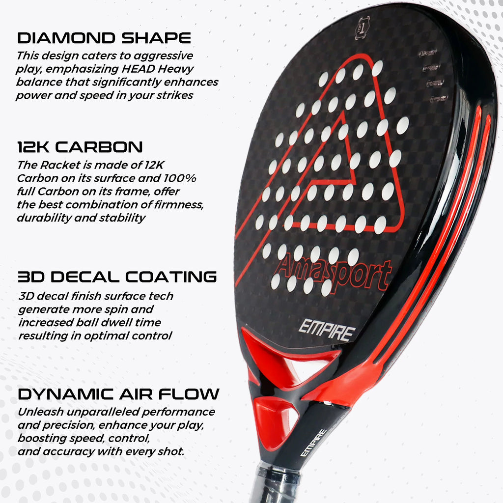 3K/12K/18K 3D Padel Racquet Carbon Fiber Surface With Symmetrical Hole Distribution Professional Soft EVA Surface High Balance S