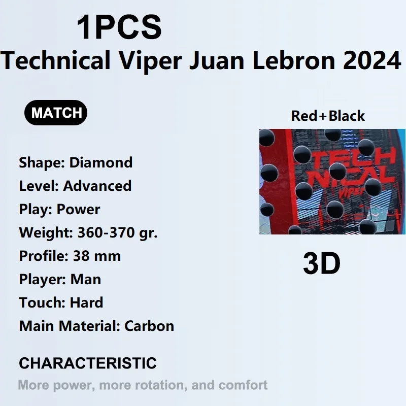 Padel Tennis Racket, 3K Carbon Fiber, Eva Soft Memory Shape, Rough Surface, High Balance Padel Paddle without Bag