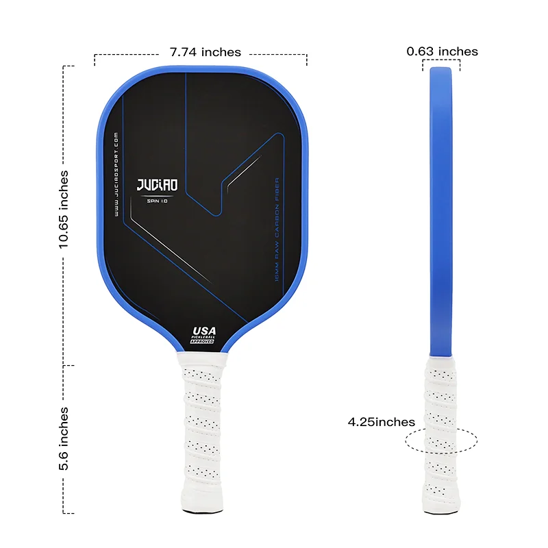 JUCIAO USAPA Approved Thermoformed Unibody T700 Raw Carbon Fiber Pickleball Paddle Spin Textured Surface With Foam Edge