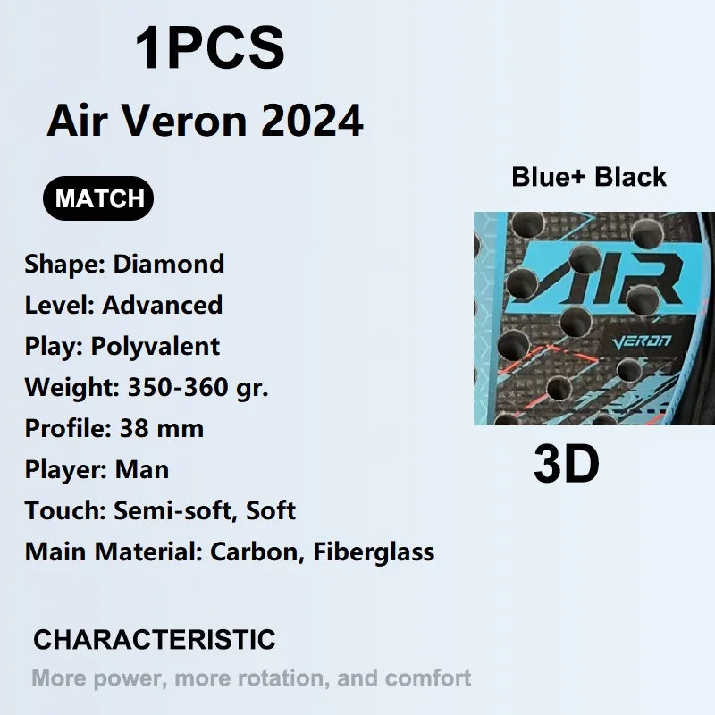 Padel Tennis Racket, 3K Carbon Fiber, Eva Soft Memory Shape, Rough Surface, High Balance Padel Paddle without Bag