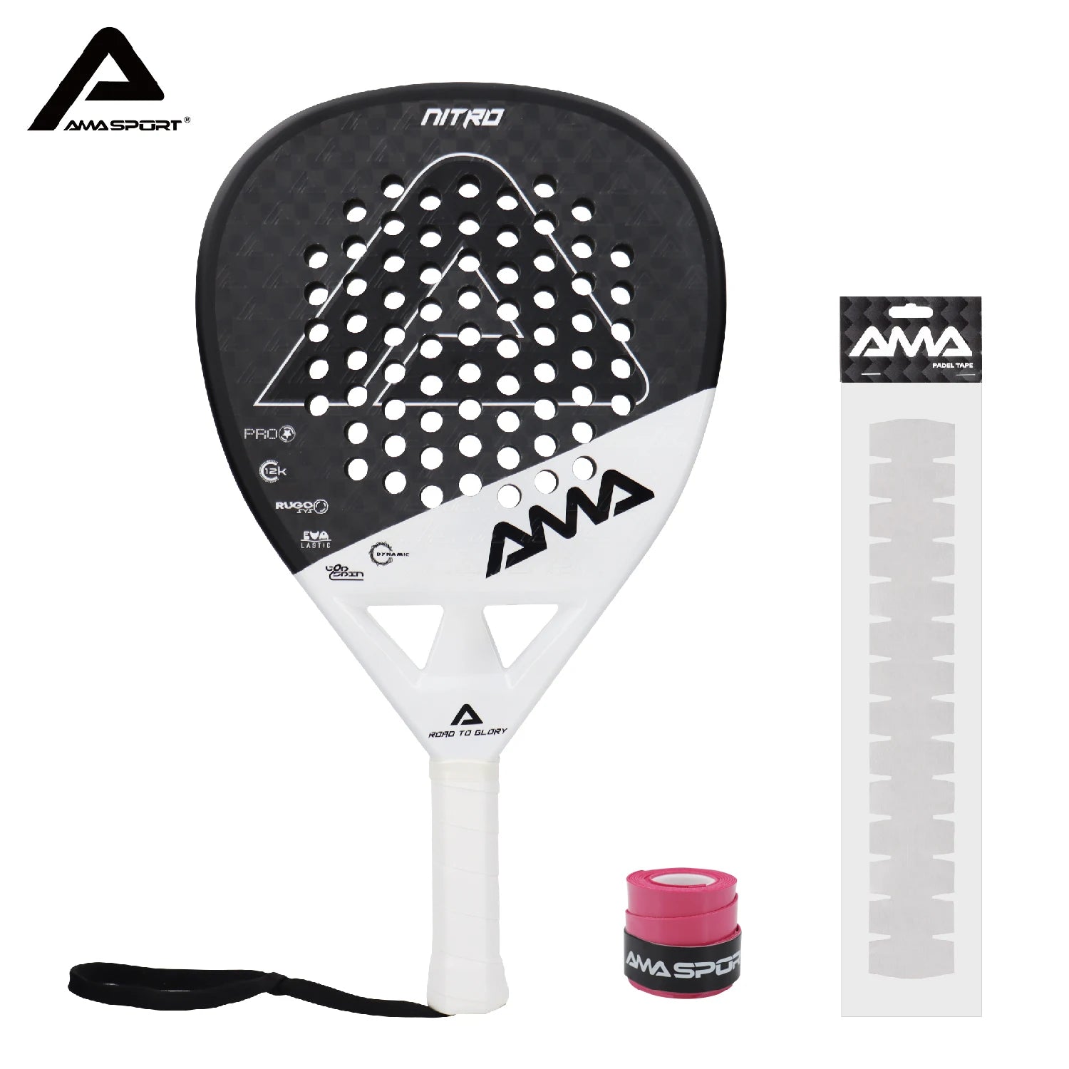 AMASport Tennis Paddle Racket Padel 12K Carbon Fiber Surface with EVA Memory Flex Foam Core-Even Balance Point-Power and Control