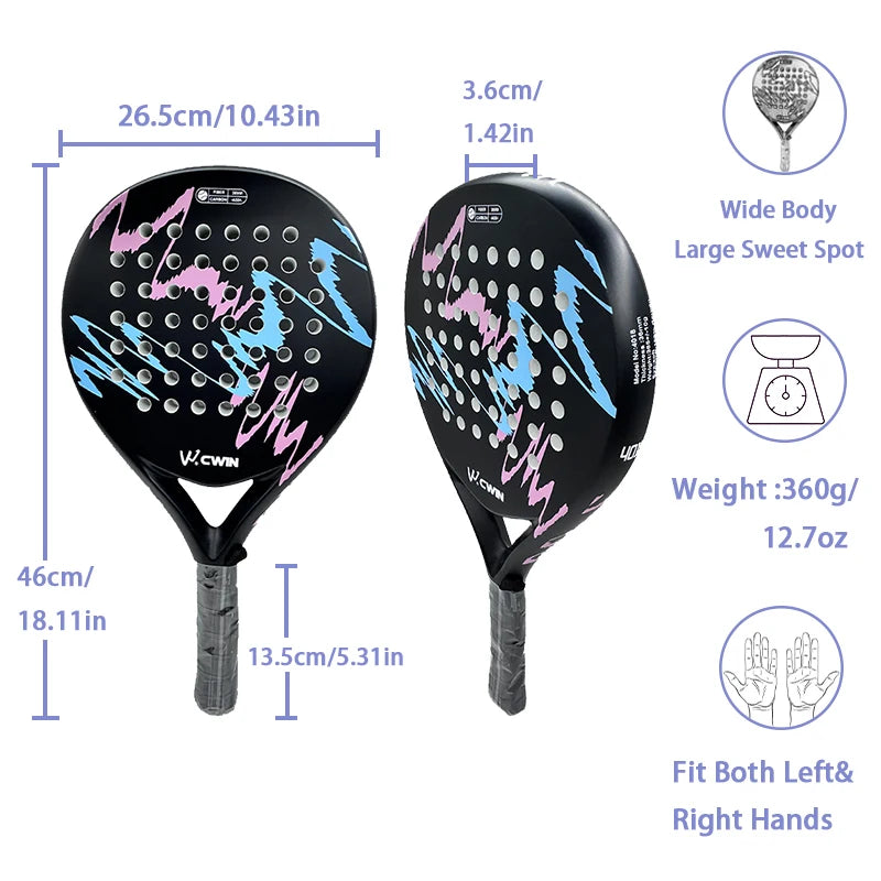 Camewin Paddle Racket Adult Prefessional Carbon Fiber Soft EVA Face Tennis Paddle Racquet Racket with Padle Bag Cover 2024 New