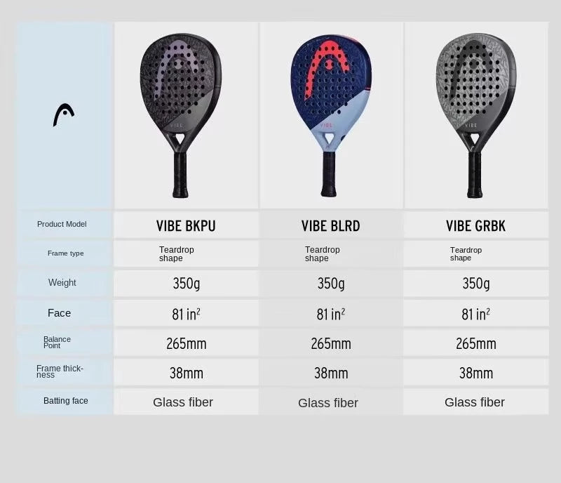 HEAD 2025 NEW Tennis Padel Rackets VIBE Series Carbon Fibre Eva Memory Flex Foam Core Padel Tennis Racquets Lightweight