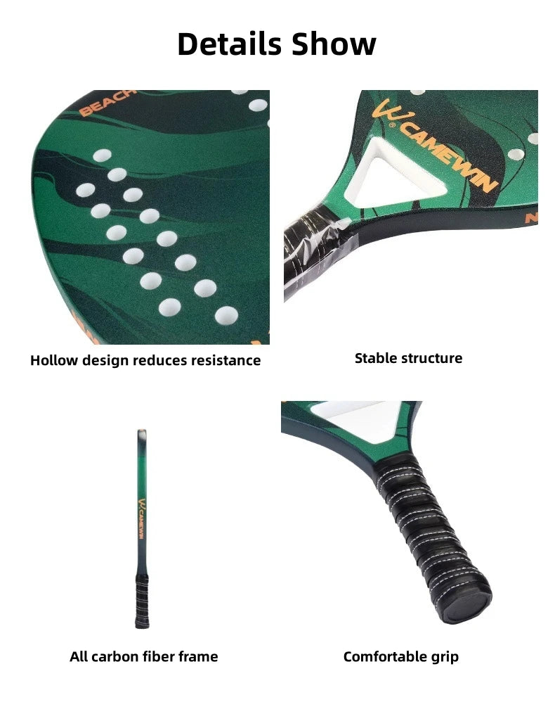 Beach Tennis Racket Camewin Padel Paddle 50% Carbon Fiber EVA Core Tennis Racket Lightweight With Protective Bag Cover Soft Face