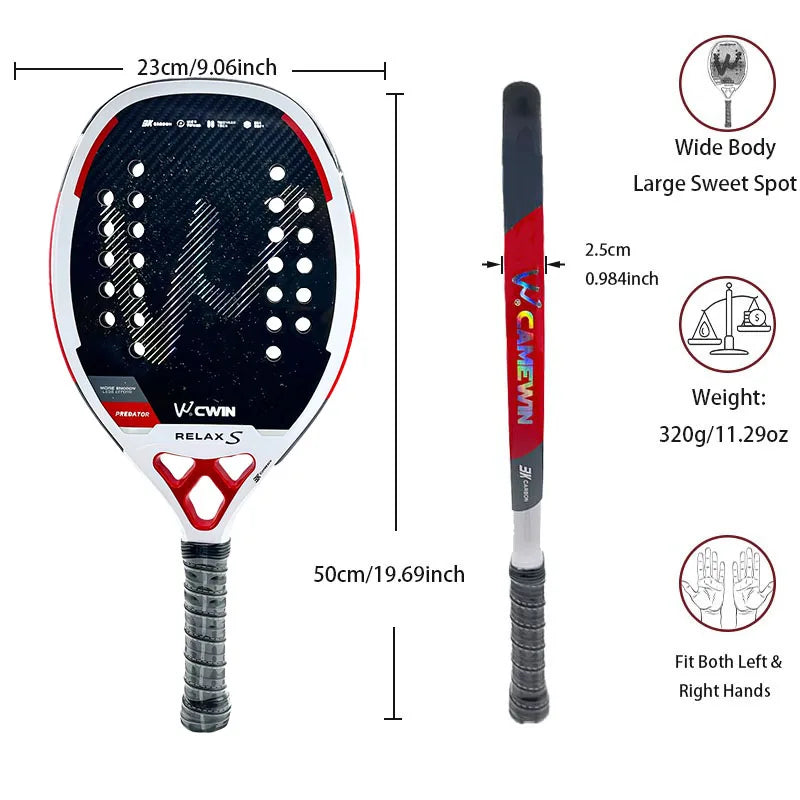 Cwin 2025 Beach Tennis 3K Full Carbon Fiber Rude Face Feminino Raquete Beach Tennis Carbon Frame Professional Masculina
