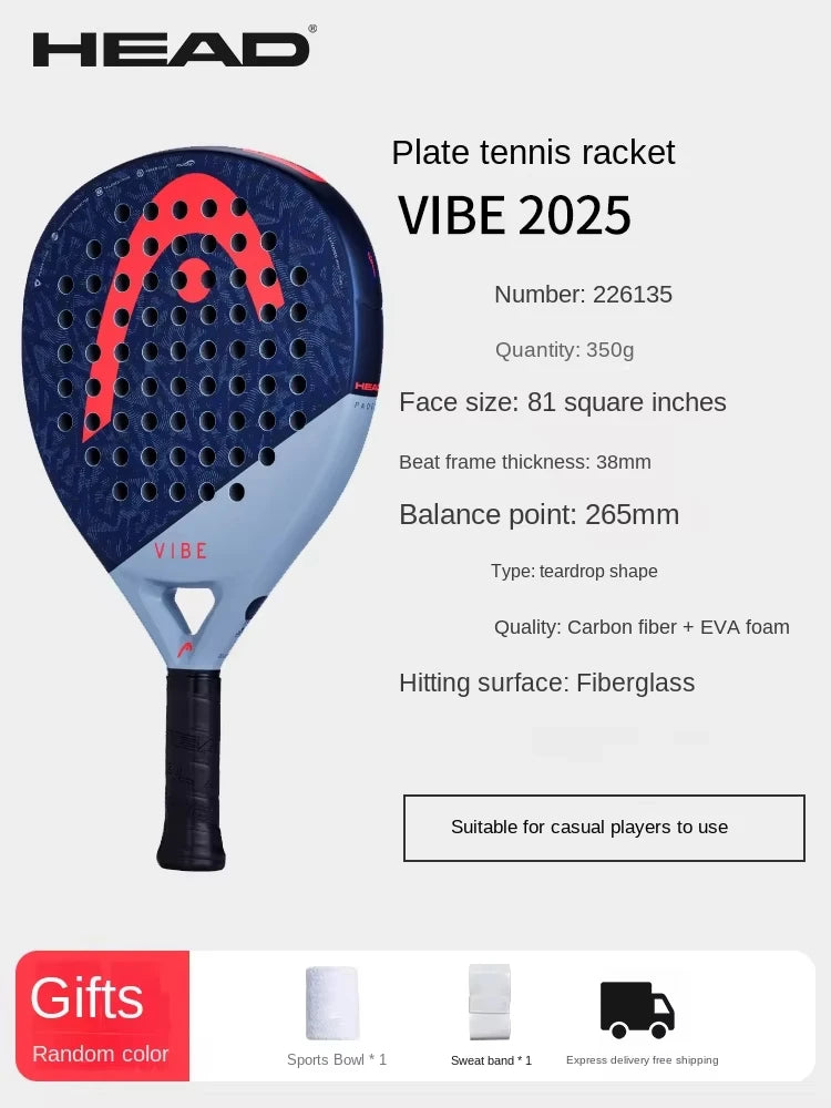 HEAD 2025 NEW Tennis Padel Rackets VIBE Series Carbon Fibre Eva Memory Flex Foam Core Padel Tennis Racquets Lightweight