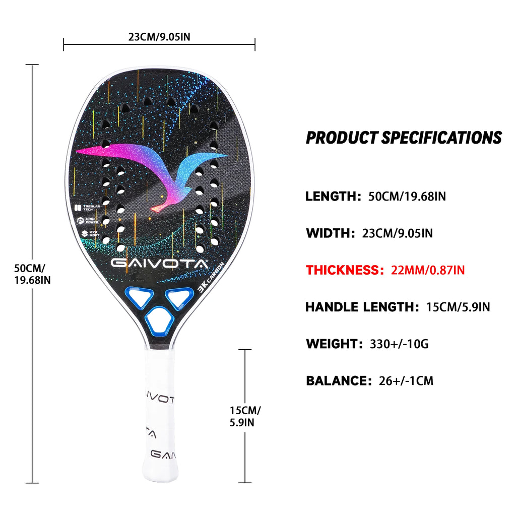 GAIVOTA 2025 5.3 new beach tennis racket 3K carbon fiber rough surface EVA material+racket bag