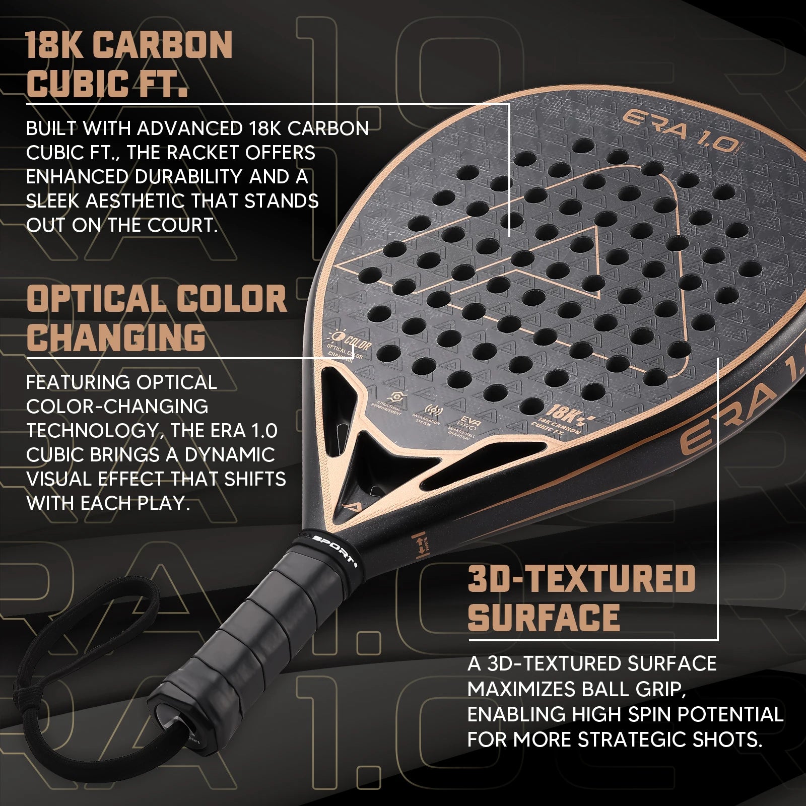 AMASPORT 18K Carbon Cubic Padel Racket Diamond Shape with 3D-Textured Surface Smarter System for Enhanced Control Padel Racquet