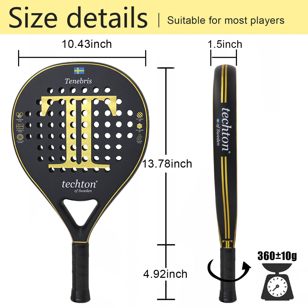 Padel Racket 3K/12K Carbon Fiber with Foam Core Round Shape 3D Hexgon with Cover Bag Performance Paddle