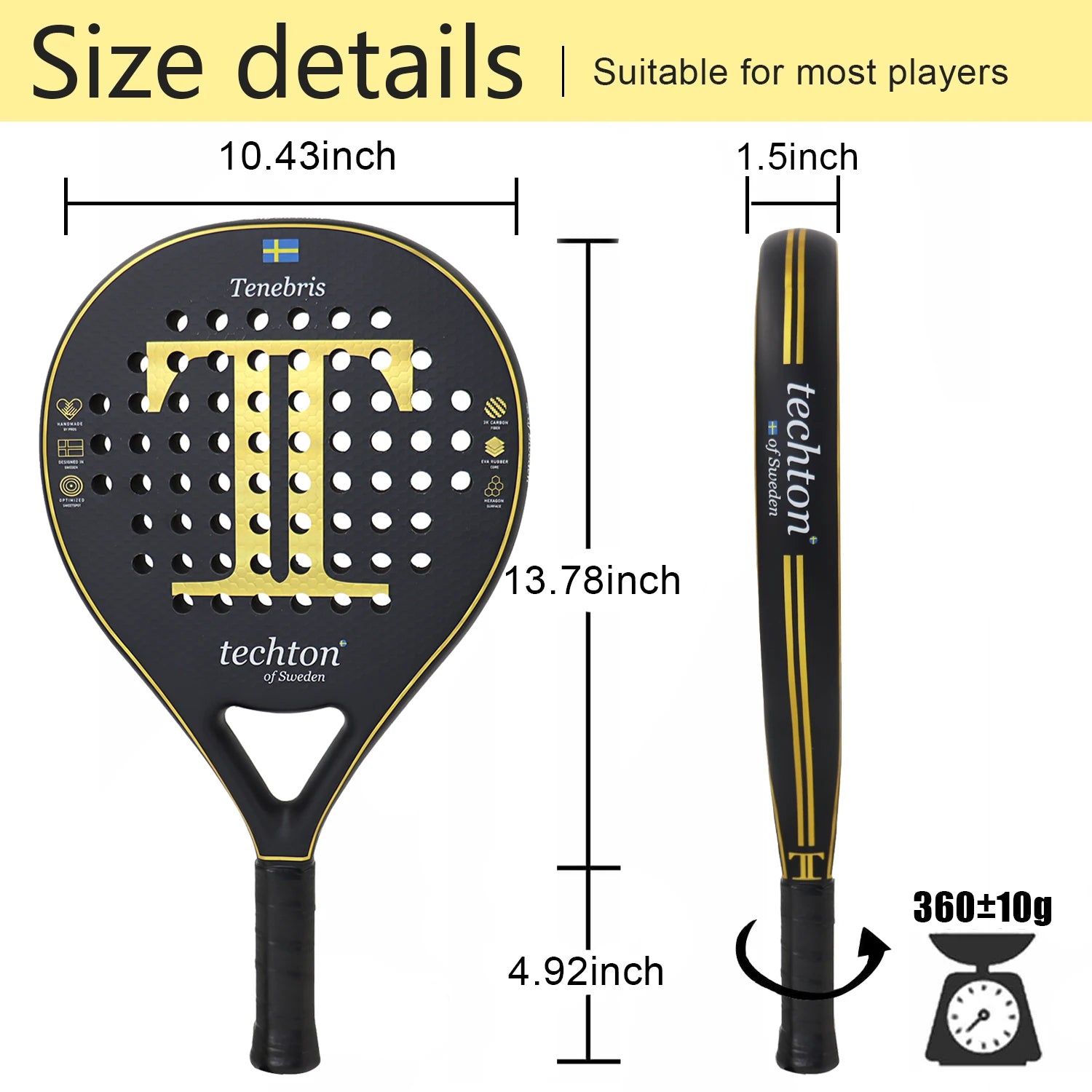 Padel Racket 3K/12K Carbon Fiber with Foam Core Round Shape 3D Hexgon with Cover Bag Performance Paddle