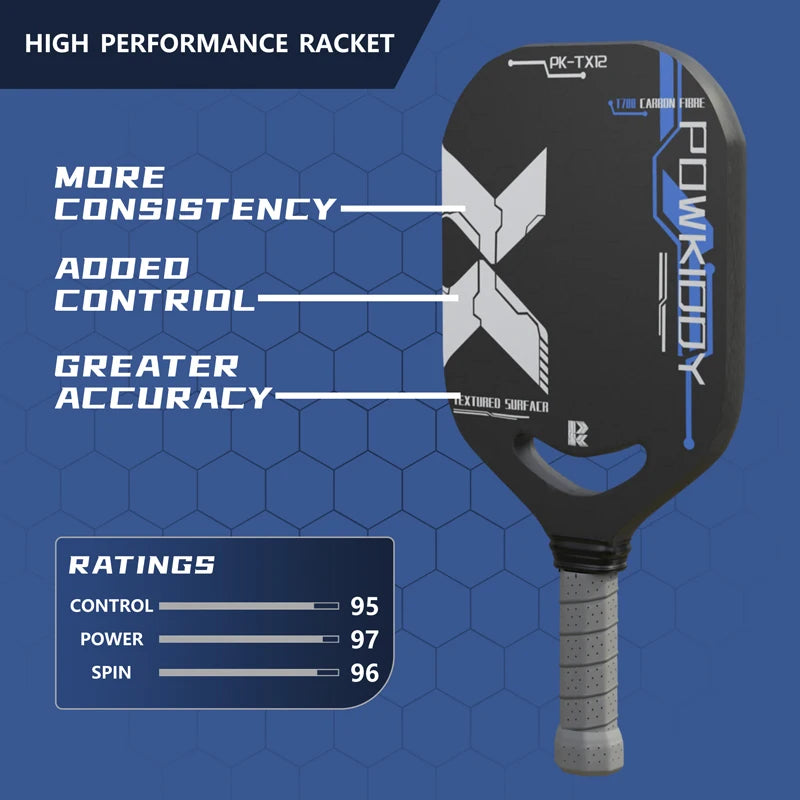 Pickleball Paddle, T700 Carbon Fiber Racket with Aero Throat, 14MM Polypropylene Honeycomb Core, Textured Carbon Grit Surface!