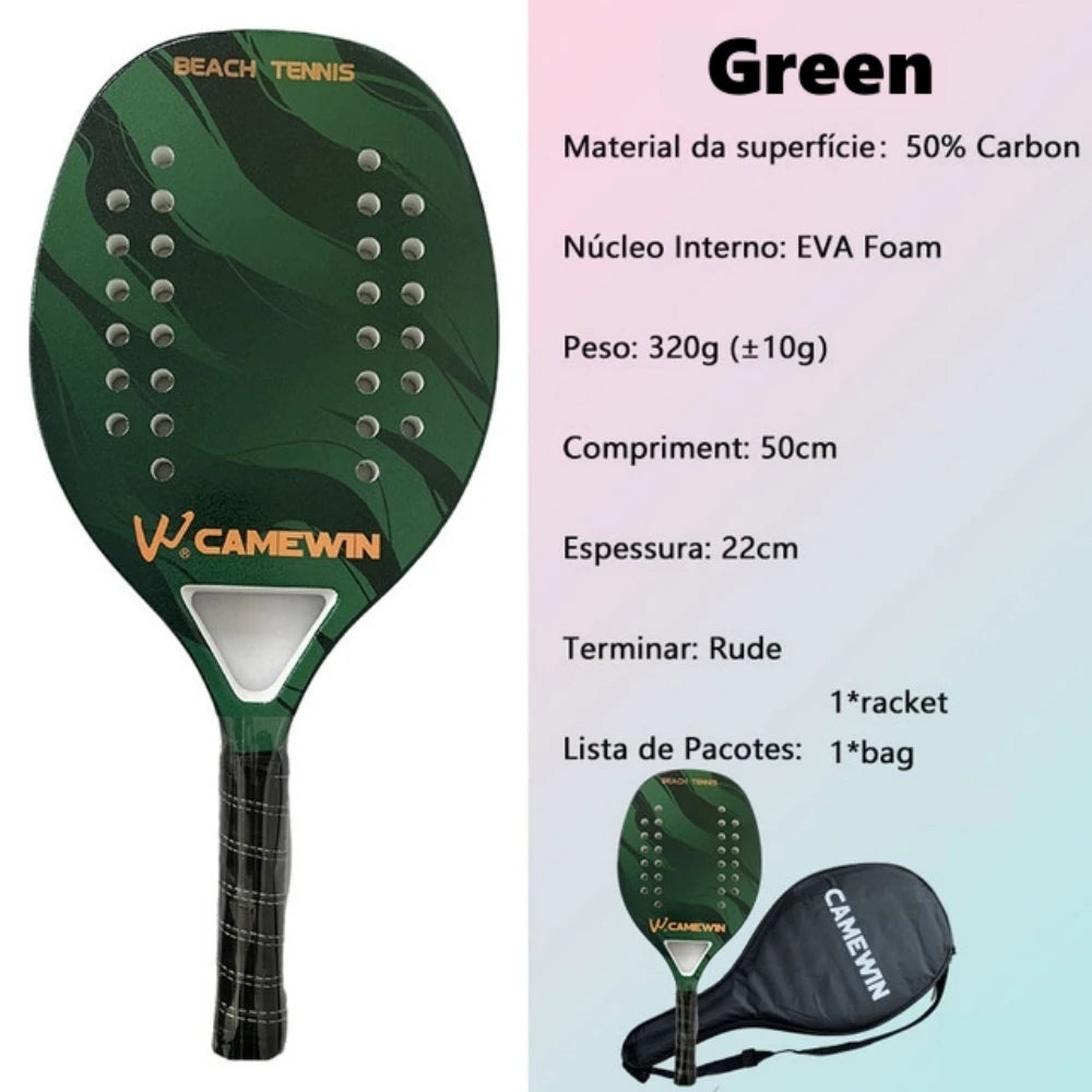 Beach Tennis Racket Camewin Padel Paddle 50% Carbon Fiber EVA Core Tennis Racket Lightweight With Protective Bag Cover Soft Face